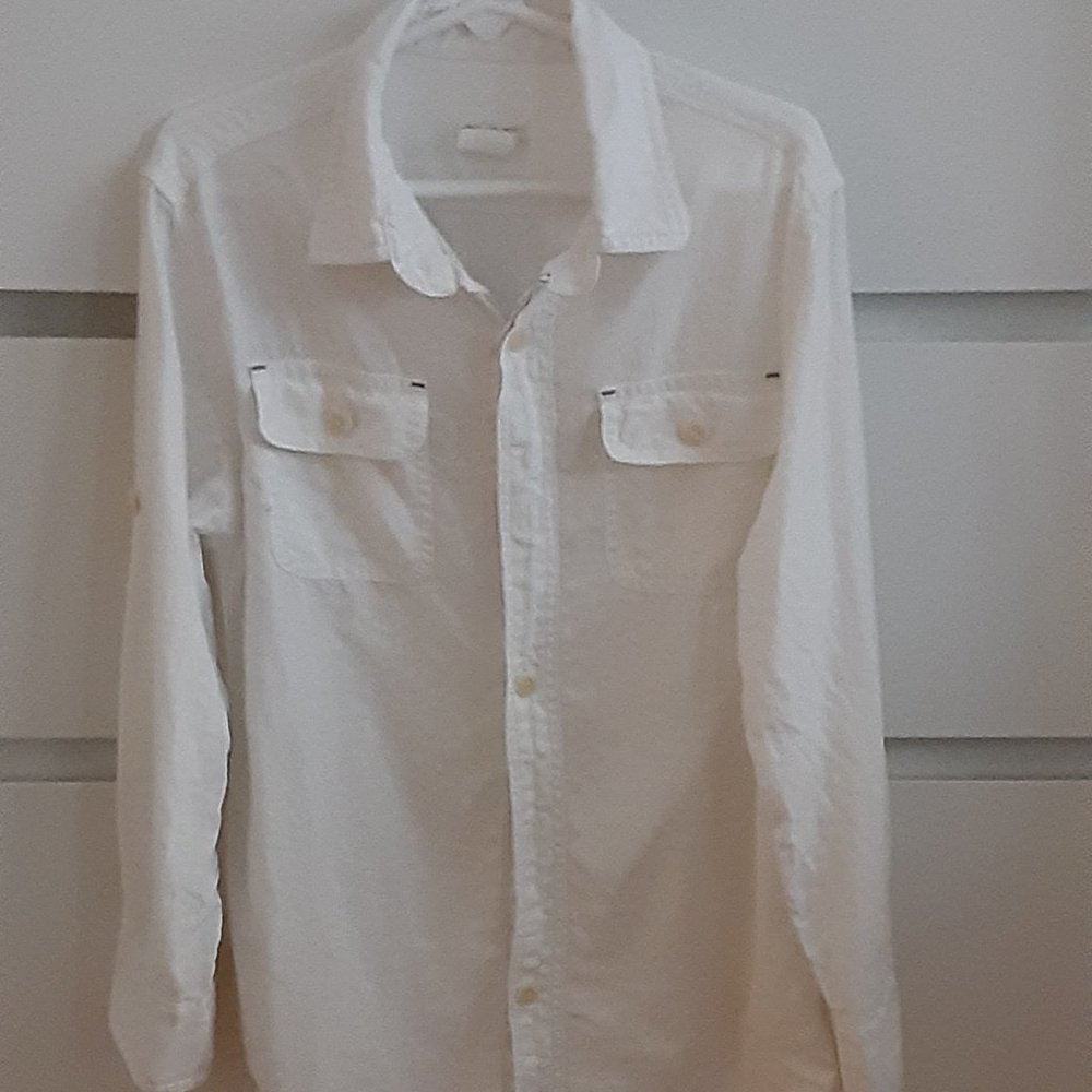 Crewcuts by J Crew 100% ivory cotton linen shirt - kids sz 7